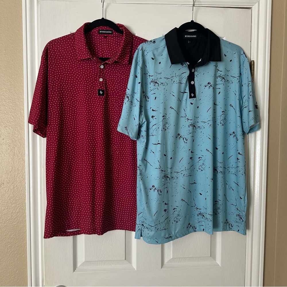 (2) Byrdgang | Men's Red and Blue Polo/ Golf Shirt
